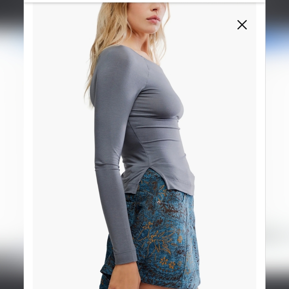 Free People Fitted Long Sleeve Top in Gray